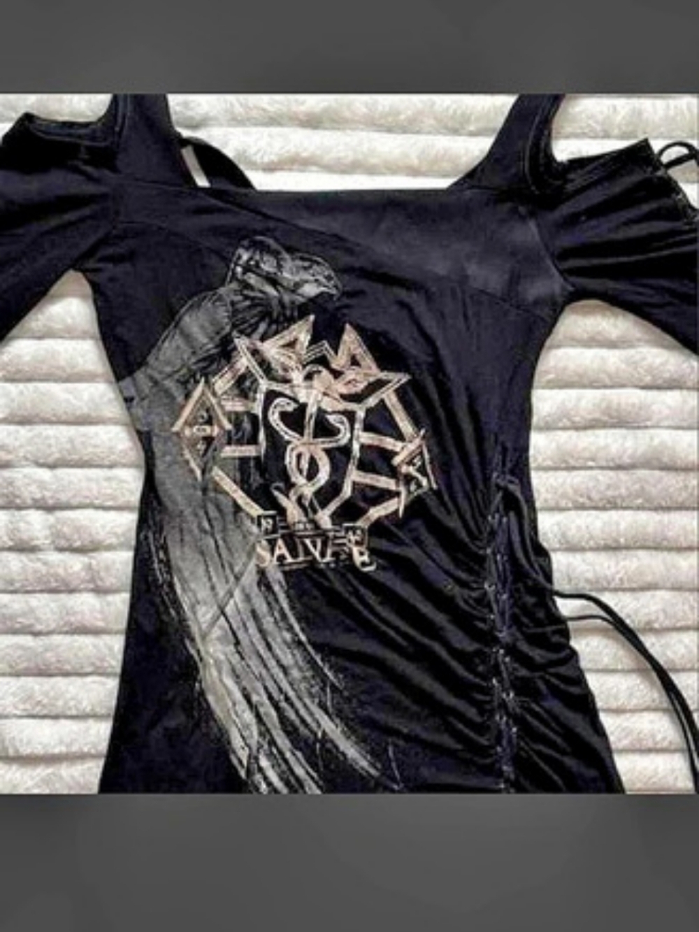 NWOT Salvage Graphic Off The Shoulder Lace-Up Mini Dress. S